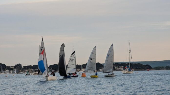 Dinghies racing in Poole Harbour during the Lilliput Sailing Club Annual Regatta